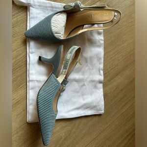 JAdior Slingback Flat Duck Blue Embroidered Cotton with Gold-Tone Metallic Thread main image 0